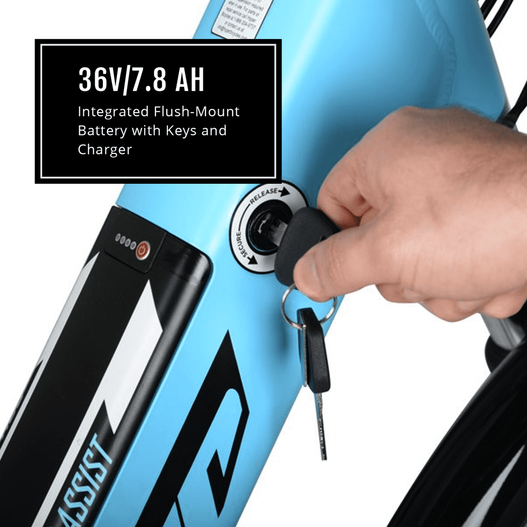 Hyper Bicycles E-Ride 700C 36V Electric Commuter E-Bike for Adults, Pedal-Assist, 250W Motor, Blue Electric Bikes