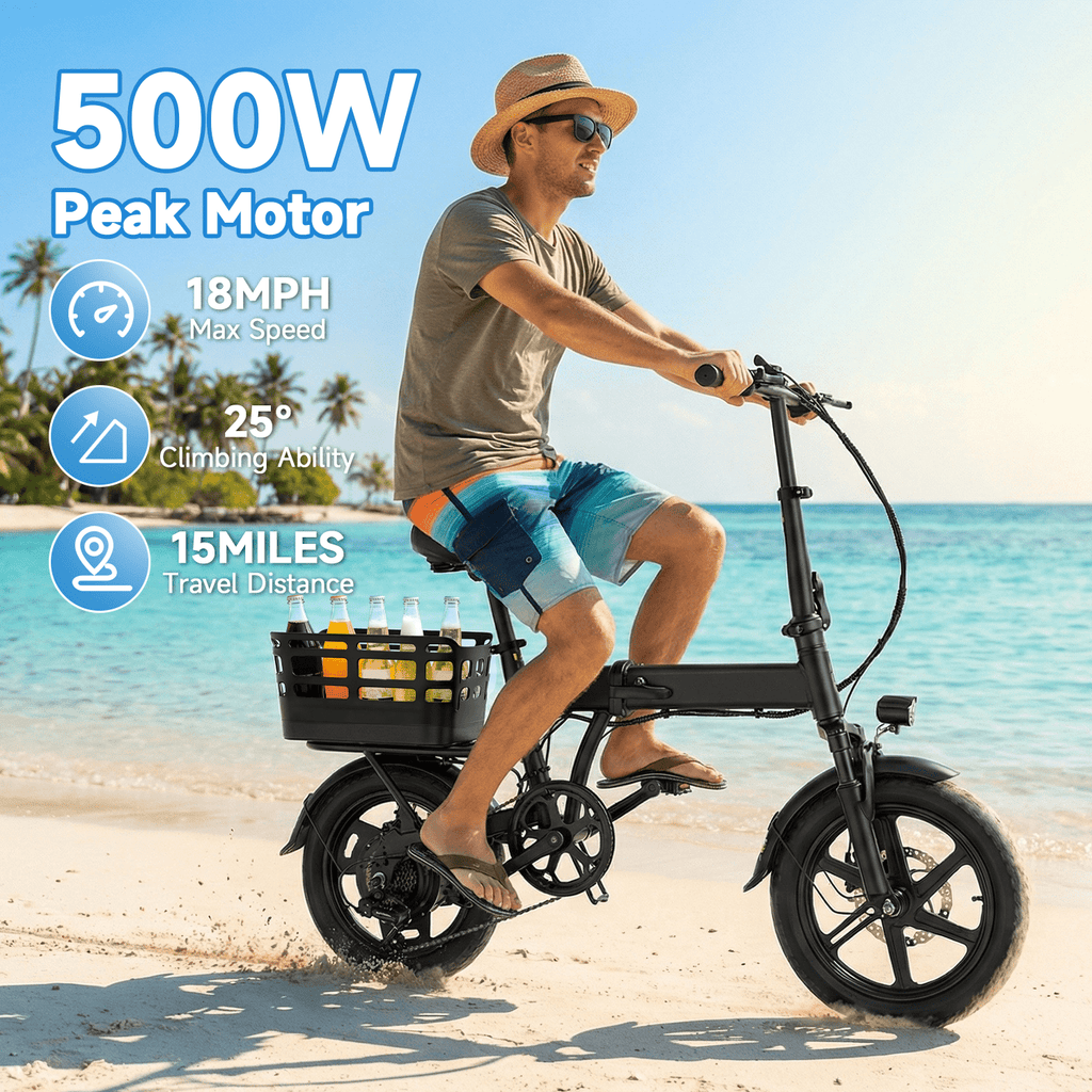 BroPath Electric Bike for Adults, Ebike, Electric Bicycle with 576WH Battery,14 Folding Ebike, 21MPH,20+ Miles(MAX),350W Motor,Multi-Shock Absorption,Commuting Mini E Bikes with Baskets,UL2849 Electric Bikes