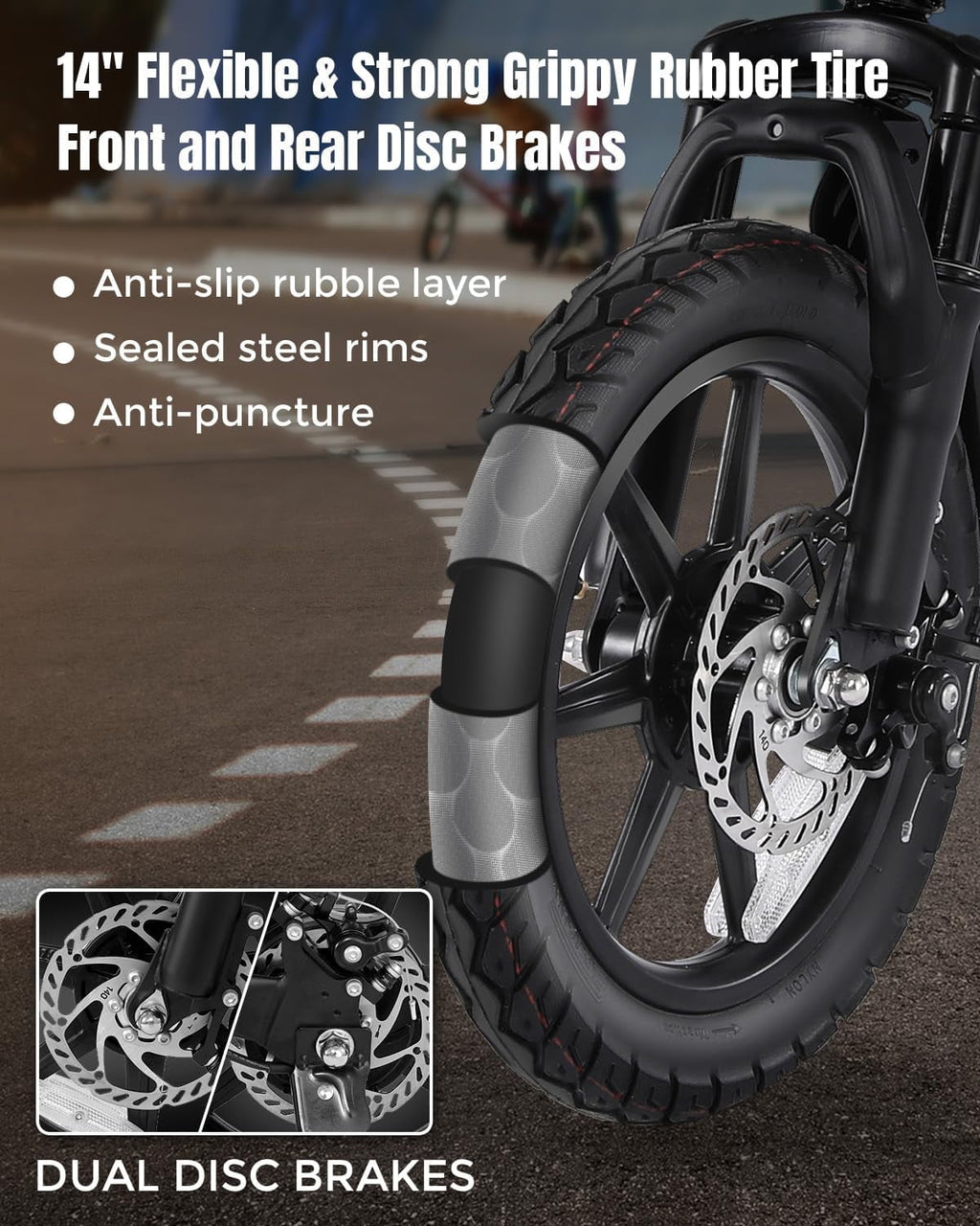 ANCHEER Peak 500W Electric Bike for Adults, Foldable Electric Bikes with 48V 374Wh Battery, 14 Electric Bicycle for Men Women, LCD Digital Display, Cruise Control Ebikes, Dual Suspension Fork UL2849 Electric Bikes