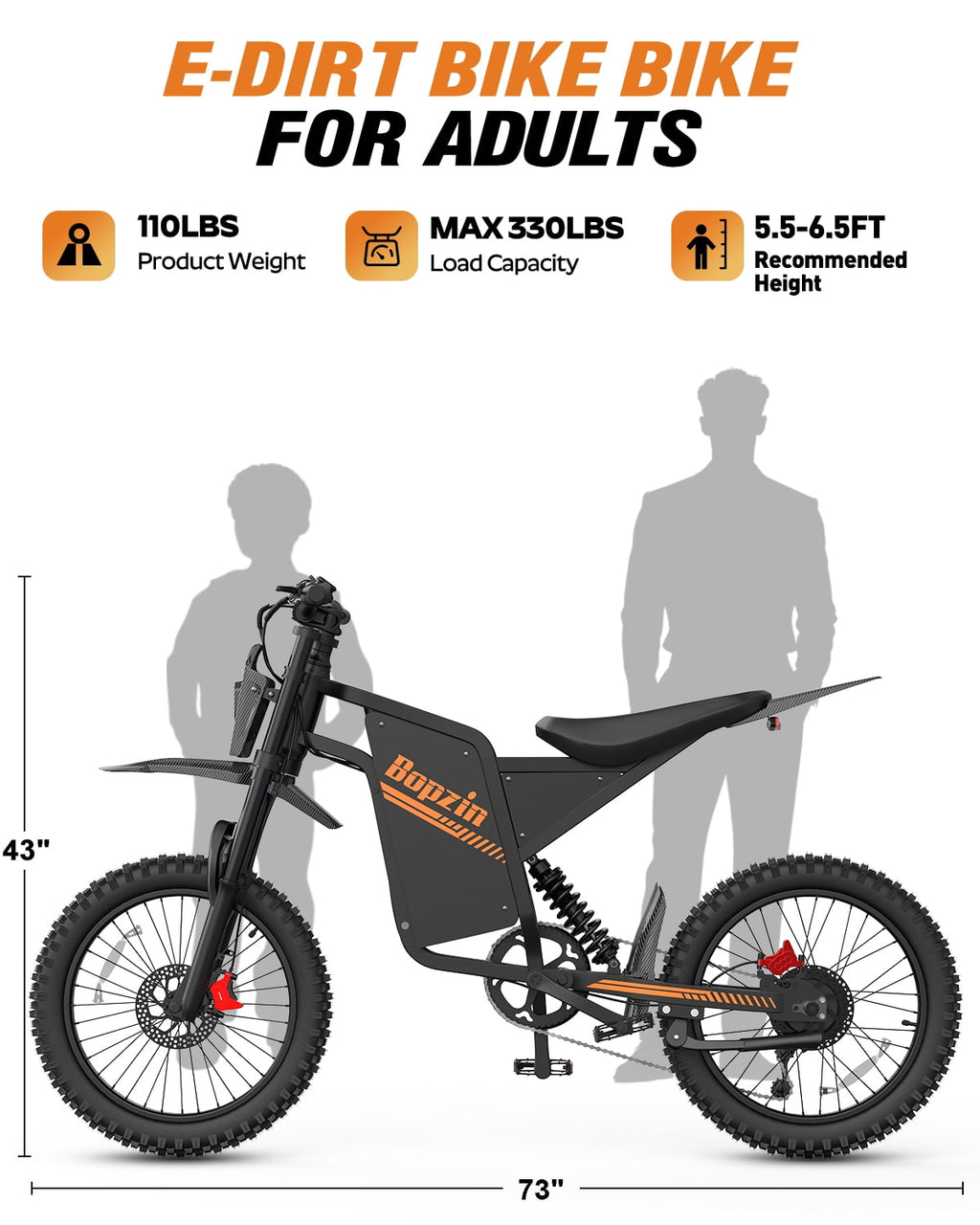 Bopzin Electric Dirt Bike for Adults, App&Anti-Theft, 60V 25Ah Up to 100 Miles, Peak 3000W 20x3.0 Fat Tire Electric Bike,Tested Under UL2849 Electric Bikes