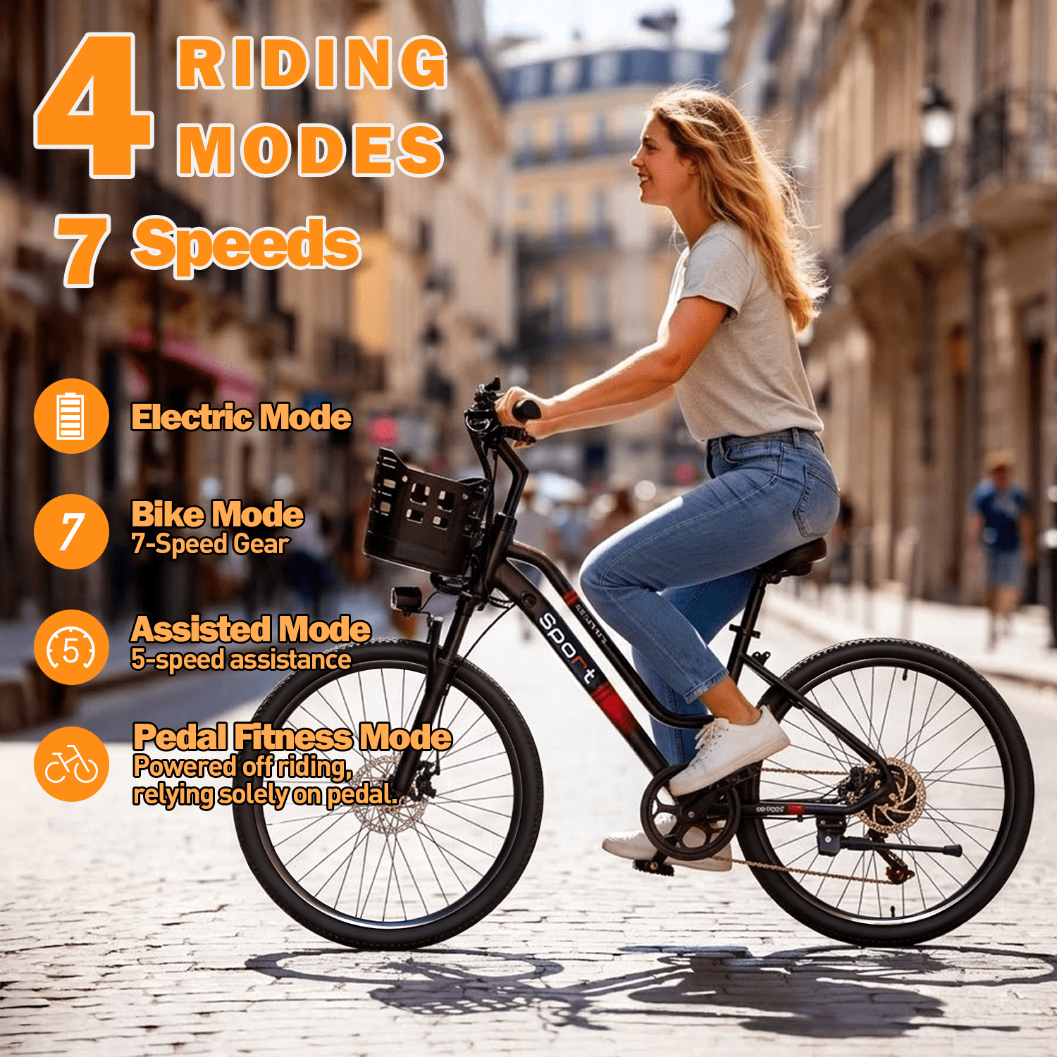 BroPath Electric Bike for Adults,26Electric Bike,40+ Miles,7-Speed,25MPH by 800W(Peak) Motor Mountain Ebike,576Wh Internal Battery,Electric Bicycles for Commuting,Lightweight Ebike,UL2849 Electric Bikes