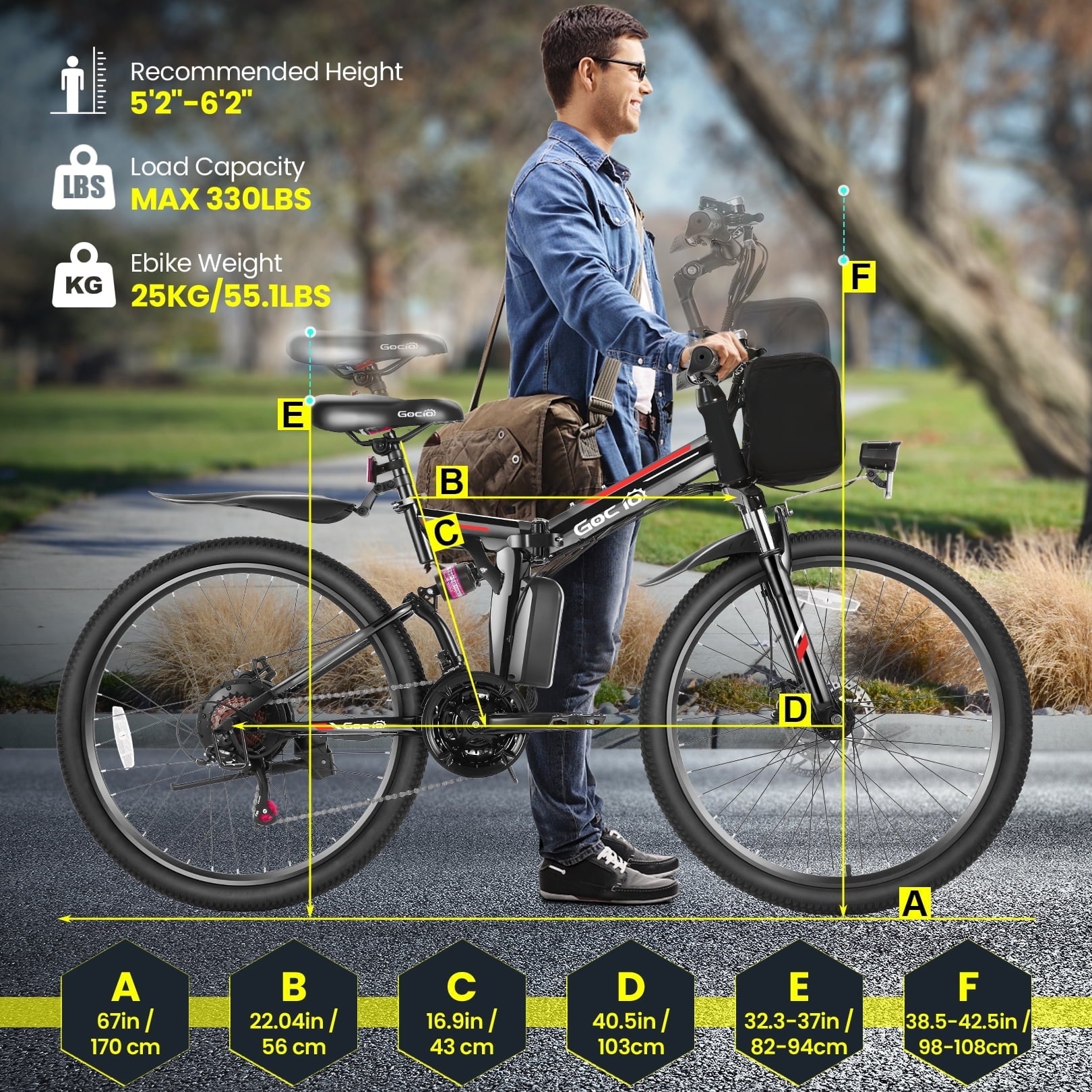 Gocio 26 Folding Electric Bike for Adults, 750W Peak Motor E-Mountain Bike, 19.8MPH, 48V 7.8AH Battery Ebike , 21-Speed Electric Bicycle, UL2849 Electric Bikes