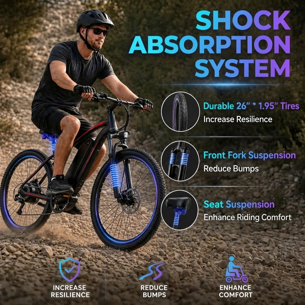 26 Electric Bike for Adults, 500W Peak Motor, 36V 12Ah Removable Waterproof Battery, 20 MPH, 30 Miles Range, 7-Speed Suitable for Mountain, Commuting, Shopping, or Trip, UL 2849 Electric Bikes