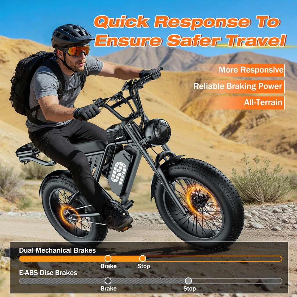 2200W Peak Electric Bike, 48V 20Ah &25MPH & 65Miles Range, 20''x4'' Fat Tire Mountain Ebike, Removable Battery, Rear Rack, Adult Electric Bicycle, UL2849 Electric Bikes