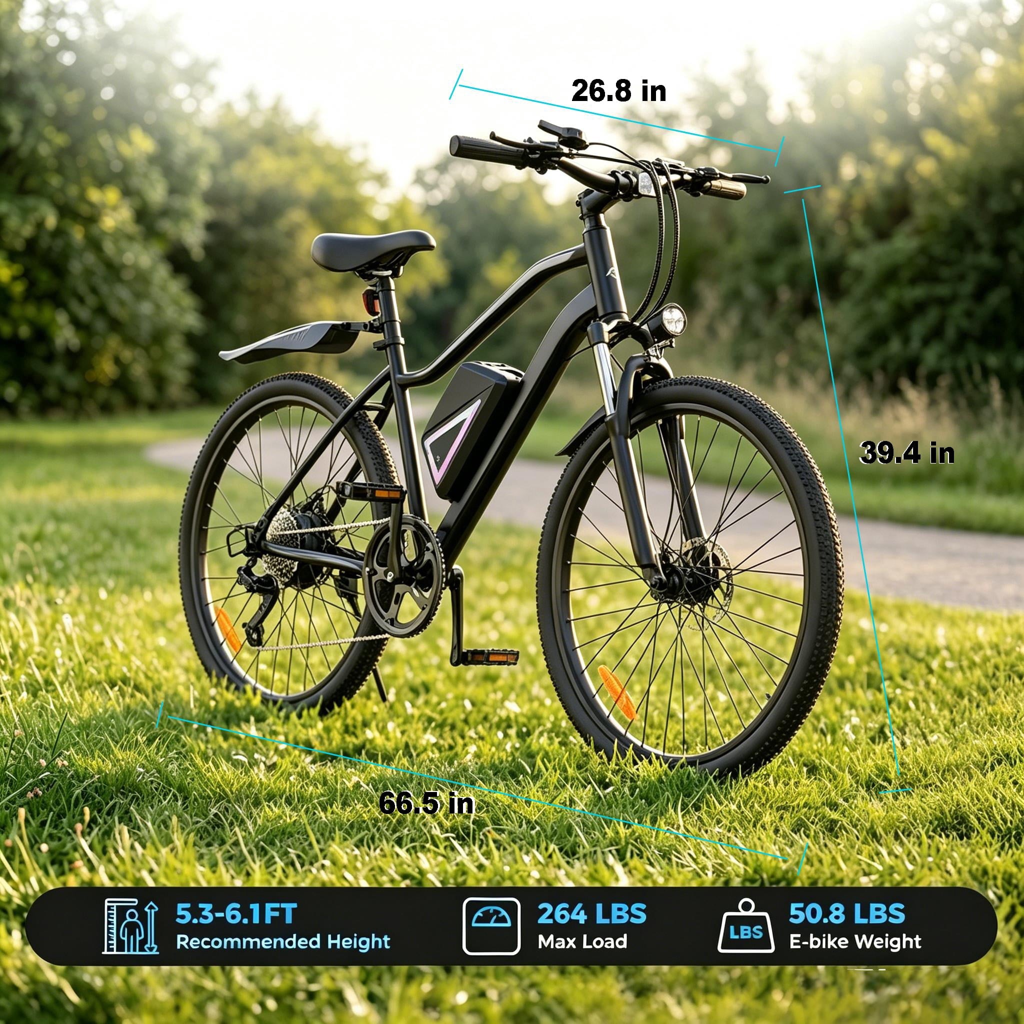Electric Mountain Bike for Adults, 26 E-Bike with Shimano 7-Speed Gears,750W Peak,36V Removable Battery, Twist Throttle & Pedal Assist Electric Bikes