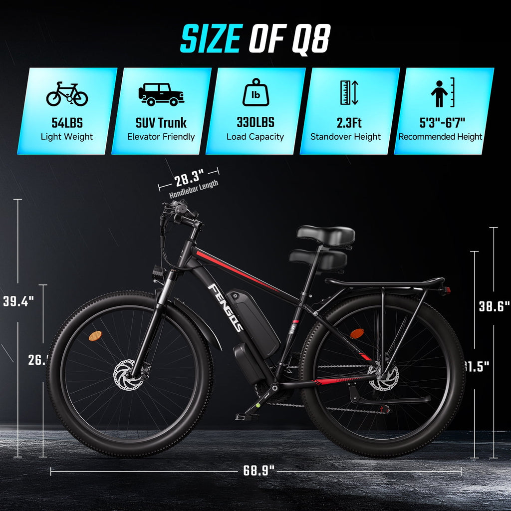 FENGQS Q8 Electric Bike for Adults, Peak 2000W Motor 48V 17.5Ah, 21-Speed Ebike, 80 Mile 35MPH Electric Mountain Bike, Front Suspension, (Red)UL 2849 Electric Bikes