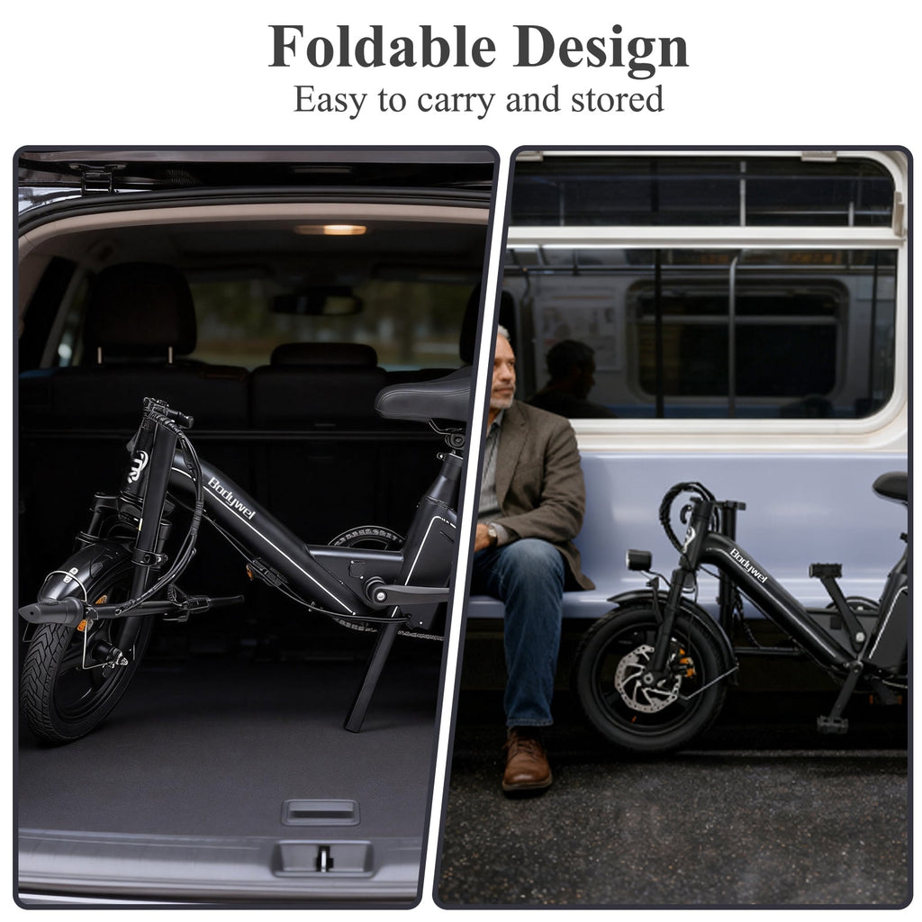 Electric Bike for Adults, Bodywel Electric Bicycle, 36V 10Ah Battery, 14 Folding Ebike for Riders, Peak 500W Motor, Commute E Bike, E-bike, UL2849 Electric Bikes