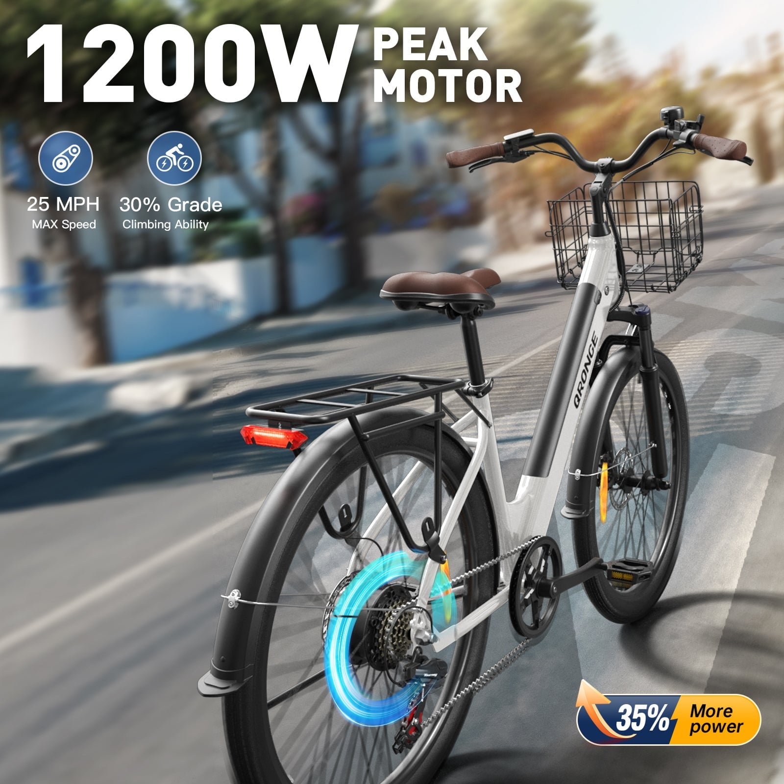 26 inch Electric Bike for Adults 1200W Peak Step Through E-Bike 70Miles Range 25 mph Max Speed Electric Bicycles 7-Speed Front Fork Suspension E-Mountain Bikes 36V 12.8AH Battery, UL2849 by SGS Electric Bikes