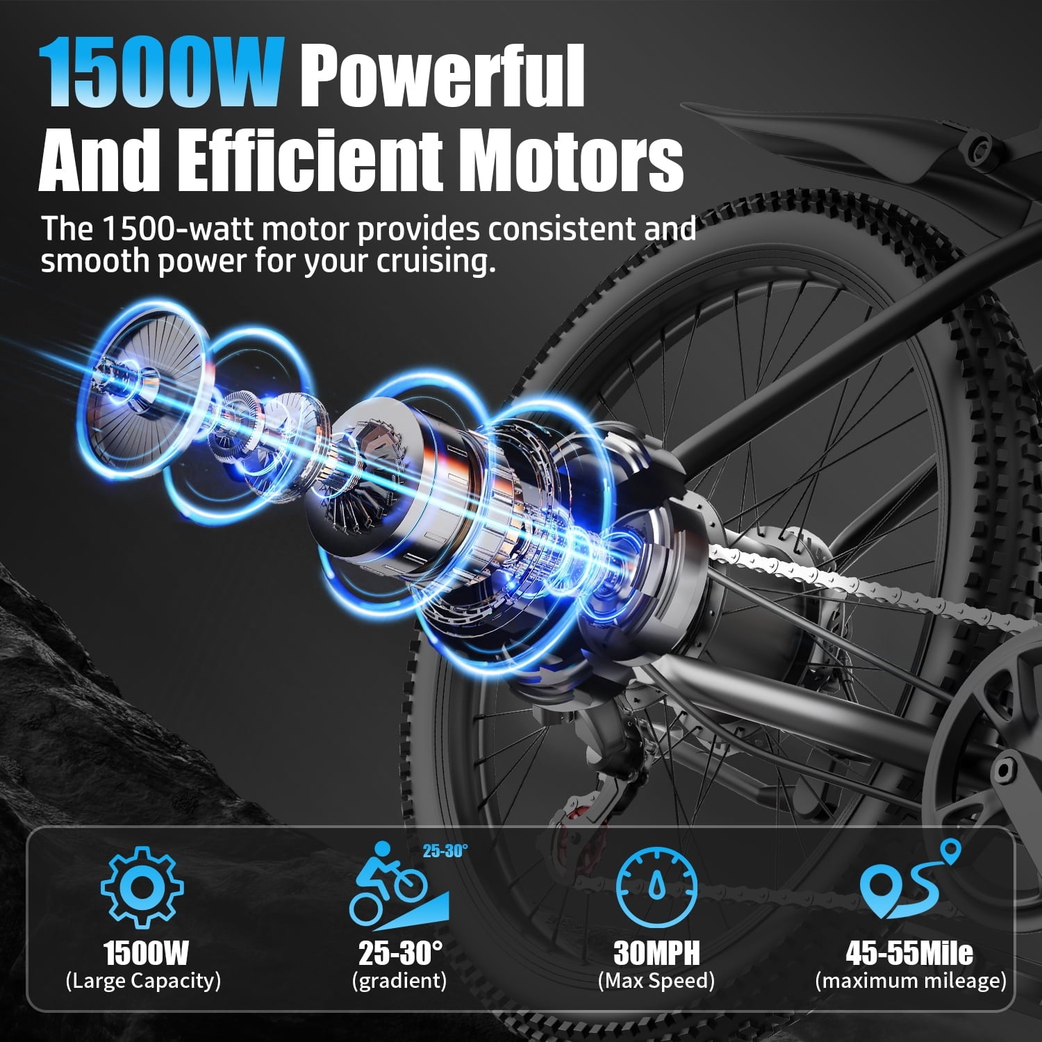 F28-1500W Peak 26 Electric Mountain Bike for Adults,48V 10.5A Off-Road E-Dirt Bike (Removable Battery）55 Mile Range,LCD Display,365 lbs Capacity,Pneumatic Tires-UL2849 Certified (Camp,Trail Rid) Electric Bikes