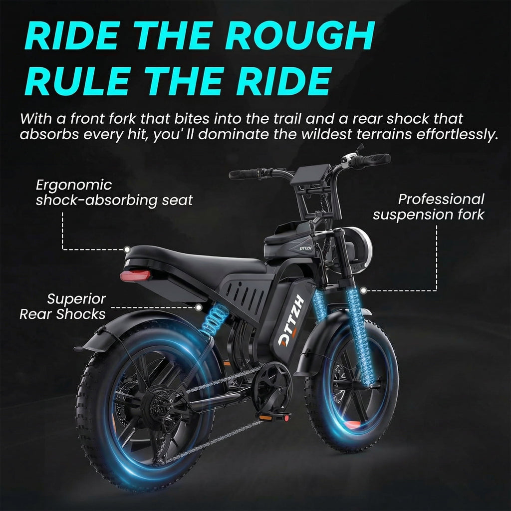 DTTZH F6 Electric Bike for Adults, 1500W Peak Motor, 33MPH & 60 Miles, Electric Mountain Bike, 20 x 4 Fat Tire Off-Road Ebike, 48V/15.6Ah UL2849 Electric Bikes