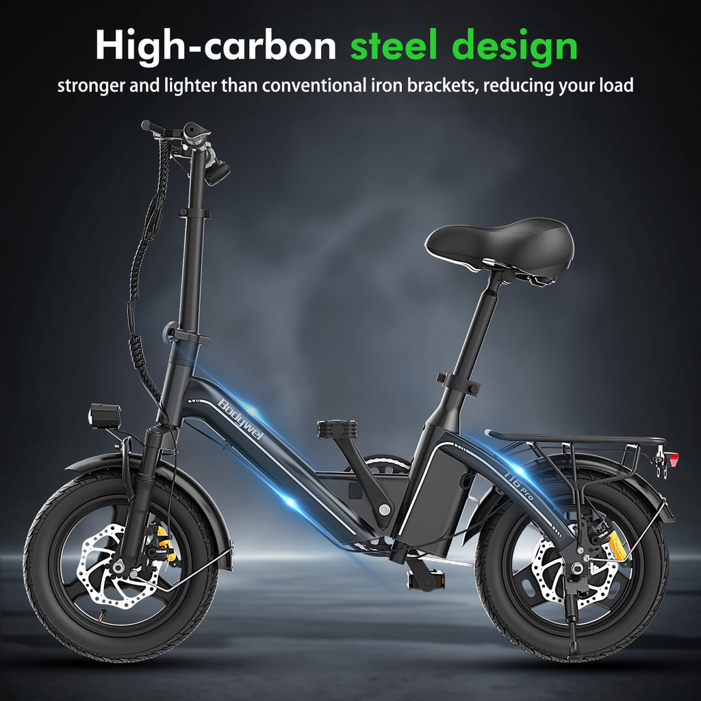 Bodywel Electric Bike for Adults, Electric Bicycle with 500W Motor, 14 Folding Ebike, 36V 10Ah Battery, 20 Miles Mini E Bikes for Commute, UL2849 Electric Bikes