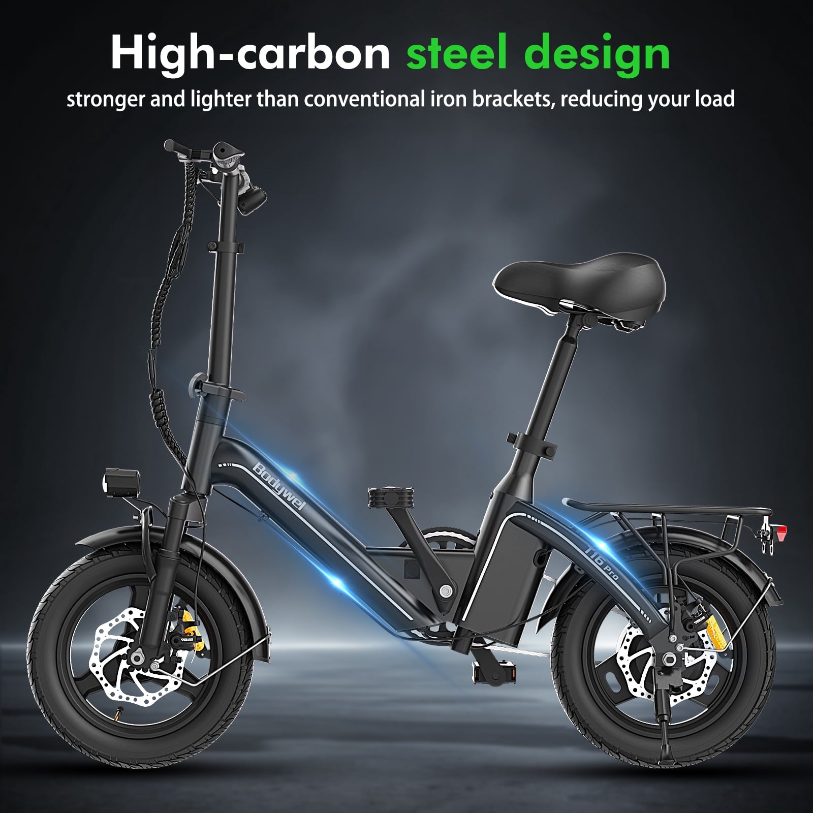 Bodywel Electric Bike for Adults, Electric Bicycle with 500W Motor, 14 Folding Ebike, 36V 10Ah Battery, 20 Miles Mini E Bikes for Commute, UL2849 Electric Bikes