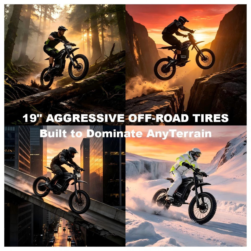 7500W Electric Dirt Bike for Adults, 50MPH, 50° Climbing, Up to 75 Miles Mountain Bike, 72V 30Ah Removable Battery, 19/17 Fat Tires, for Snow, Mountains, Off-Road, UL2849. Electric Bikes