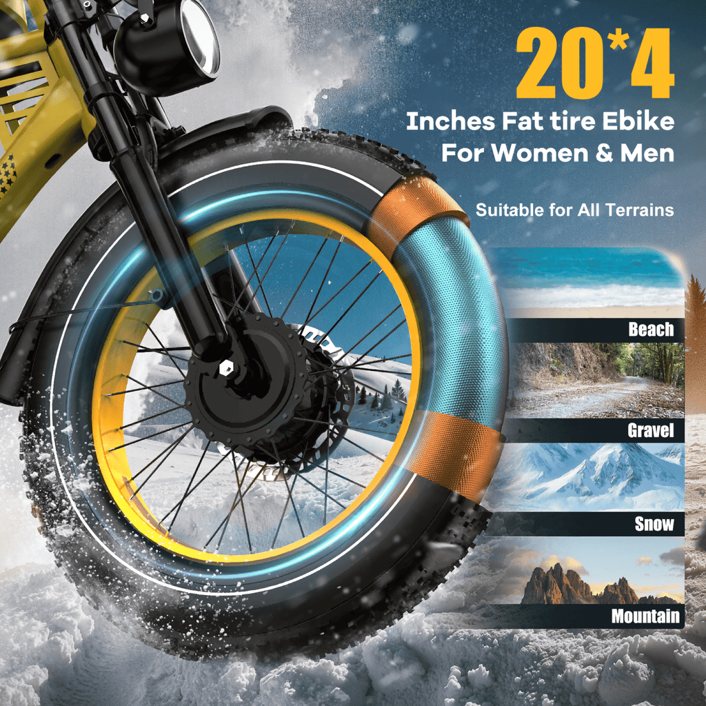 2D Ultra Electric Bike for Adults, 3000W Peak Motor 32MPH Off-Road E Bike, 48V 45Ah Battery, 200-Mile Range, 20 x 4.0 Fat Tires, Shimano 7-Speed, Yellow Electric Bikes
