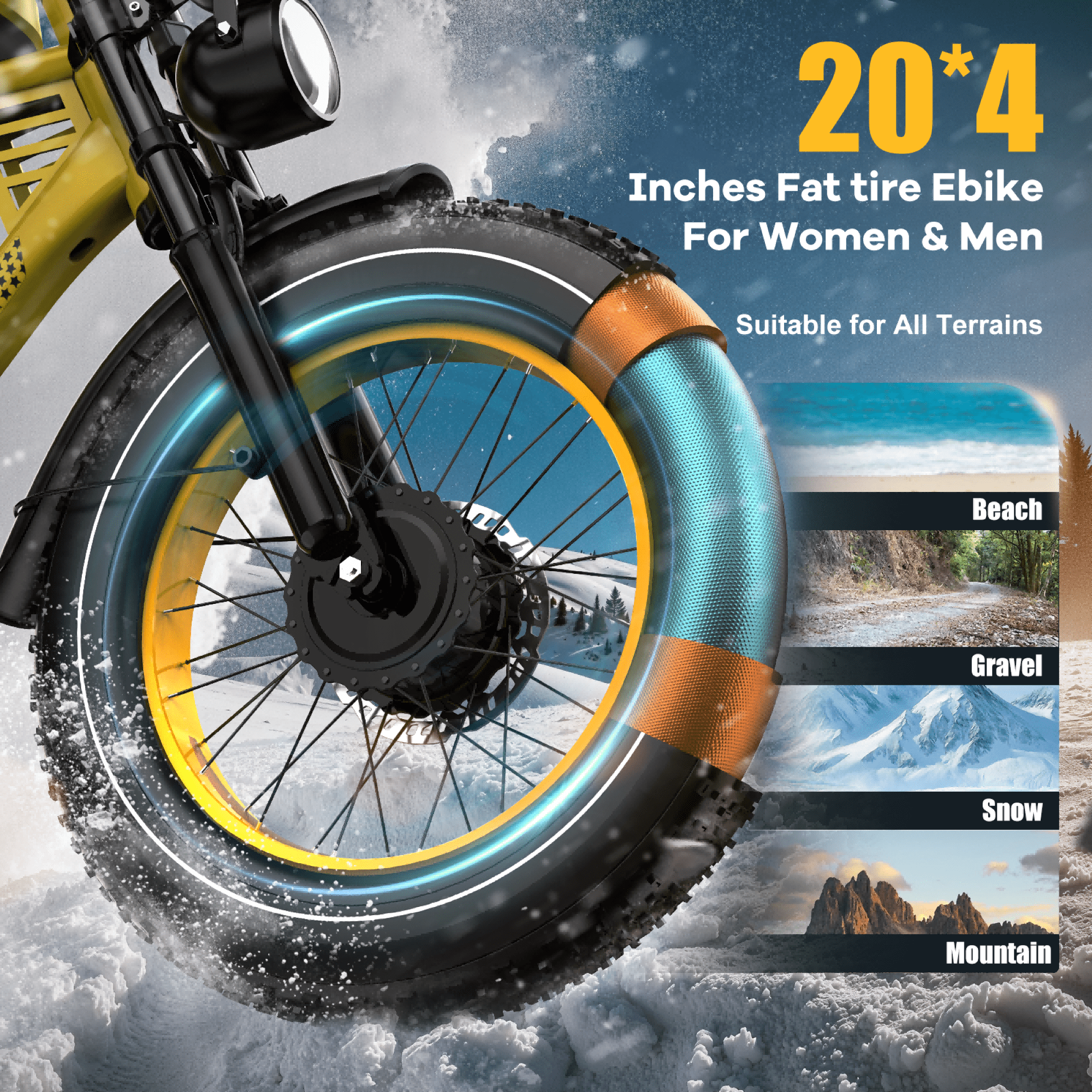 2D Ultra Electric Bike for Adults, 3000W Peak Motor 32MPH Off-Road E Bike, 48V 45Ah Battery, 200-Mile Range, 20 x 4.0 Fat Tires, Shimano 7-Speed, Yellow Electric Bikes