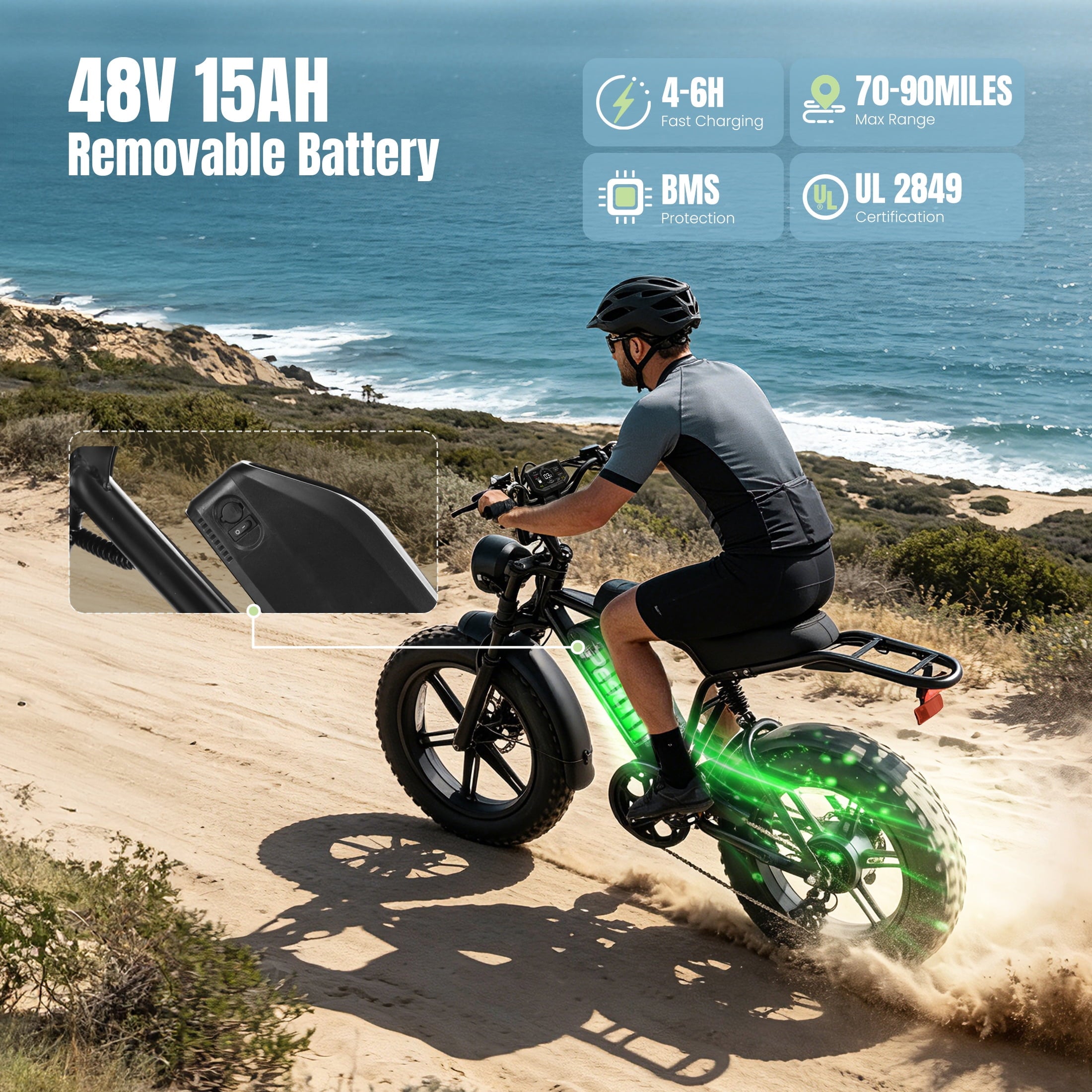 Pescroa Electric Bike for Adults, 1500W Peak Motor E Bike with 48V 15Ah Removable Battery, E-Bike with 7 Speeds, Ebikes with 28MPH Max Speed, Adult Electric Bicycles with 70-100 Miles Max Range Electric Bikes