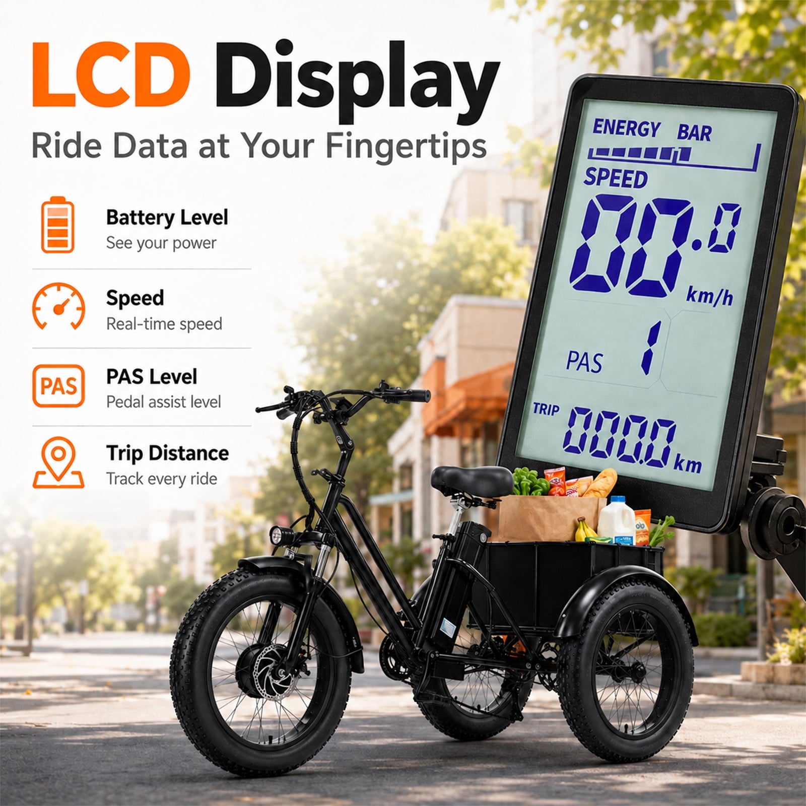 NOMIGO Electric Tricycle for Adults, 500W Motor, 48V 15Ah Battery, 20x4 Fat Tire 3-Wheel Electric Bike, 7-Speed, Rear Basket, Black Electric Bikes