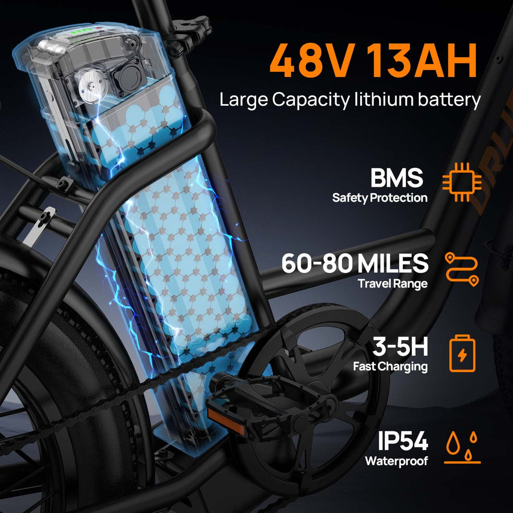 URLIFE 20*3.0 Electric Bike for Adults,1000W Peak Motor,48V 13AH Remobavle Battery,28MPH Max Speed, 7-Speed Mountain Ebike,UL2849-Black Electric Bikes