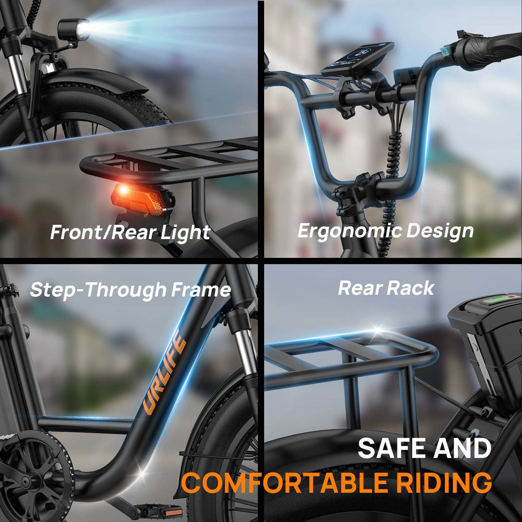 URLIFE 3.0 Fat Tire Ebike, 20 Electric Bicycles for Adult, 750W Peak Motor, 48V 13AH Remobavle Battery, 7-Speed Commuting Ebike, UL2849-Black Electric Bikes
