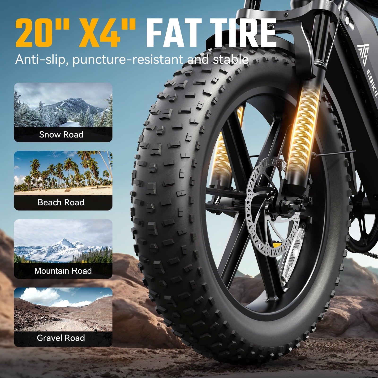 TST Electric Bike for Adults, 750W Peak 1500W Motor, 20x4 Fat Tire, E Mountain Bike, 48V/15AH UL2849 Electric Bikes