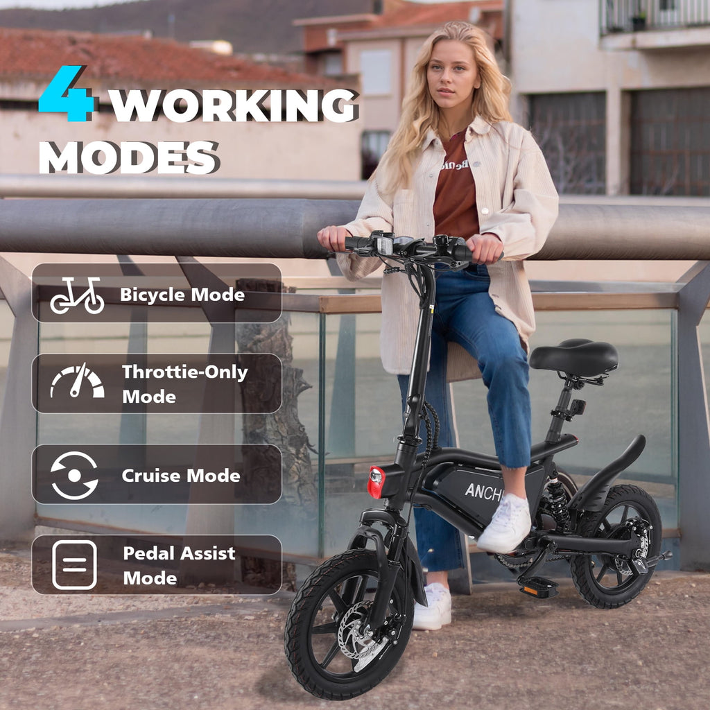 ANCHEER Peak 500W Electric Bike for Adults, Foldable Electric Bikes with 48V 374Wh Battery, 14 Electric Bicycle for Men Women, LCD Digital Display, Cruise Control Ebikes, Dual Suspension Fork UL2849 Electric Bikes