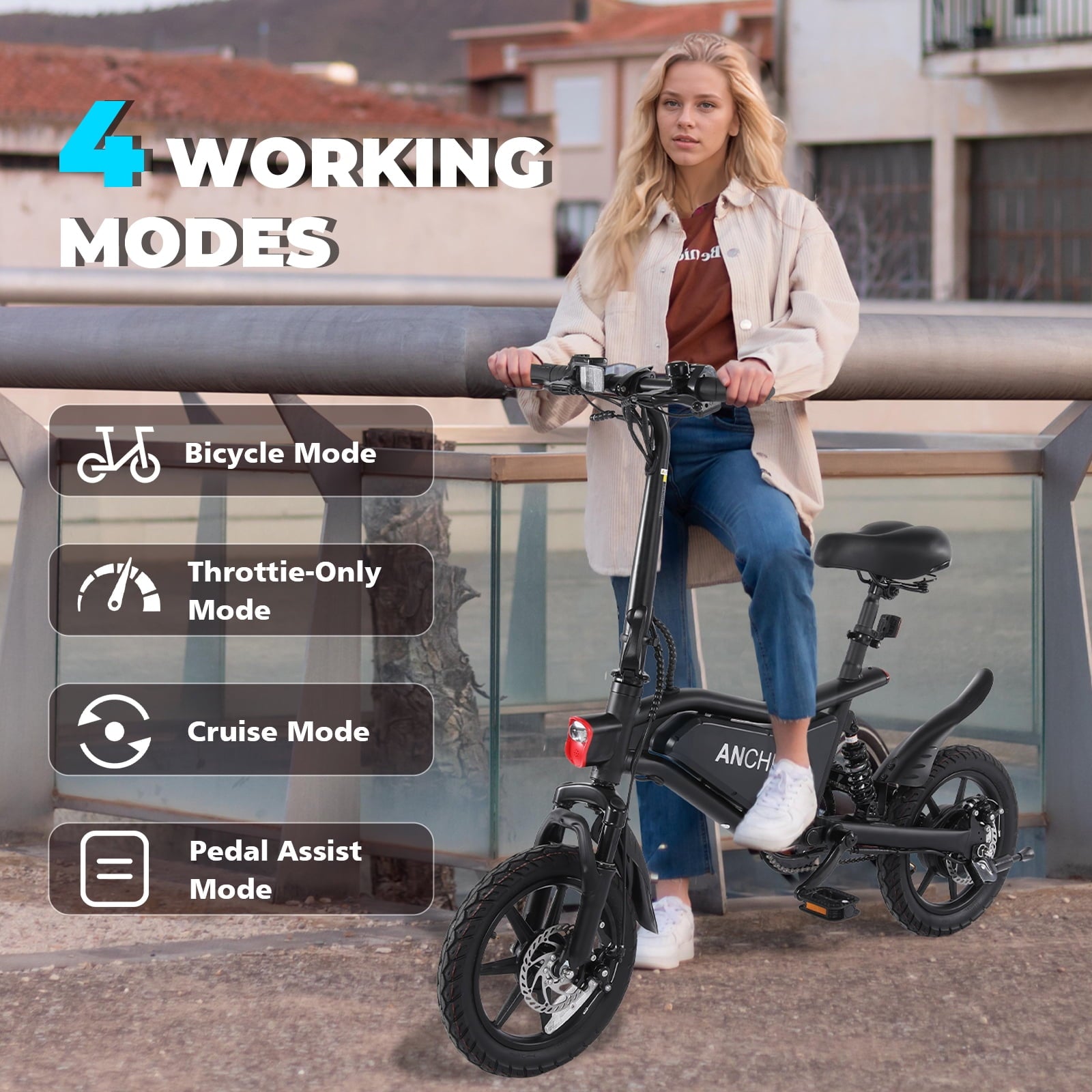 ANCHEER Peak 500W Electric Bike for Adults, Foldable Electric Bikes with 48V 374Wh Battery, 14 Electric Bicycle for Men Women, LCD Digital Display, Cruise Control Ebikes, Dual Suspension Fork UL2849 Electric Bikes