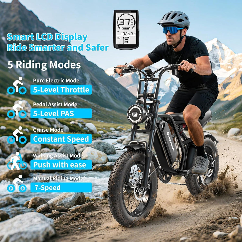 Electric Bicycle Peak 2500W for Adults,37MPH 100Miles, 48V 25Ah, 20*4in Fat Tire 7-Speed Full Suspension Mountain E Bike All-Terrain UL 2849 Electric Bikes