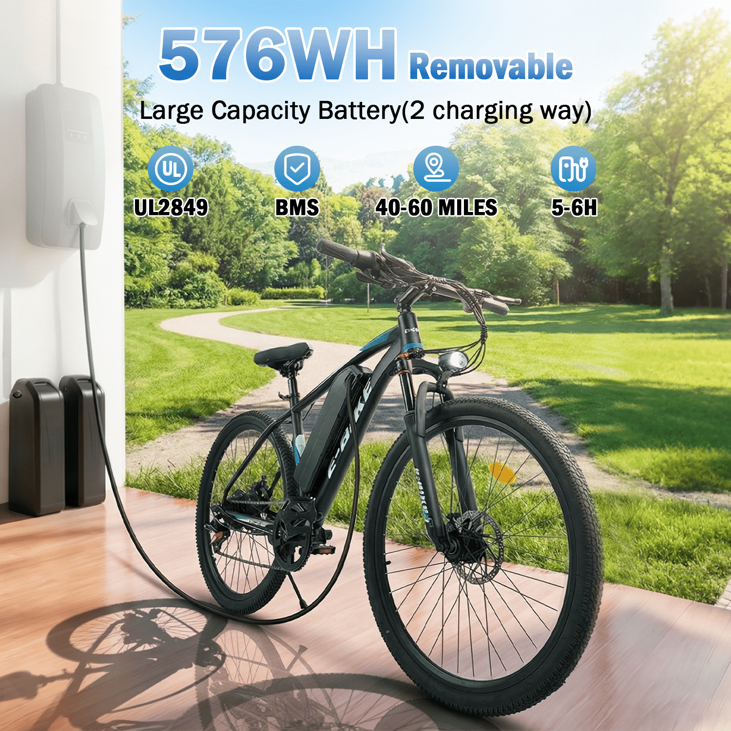 XYJ Electric Bike for Adults,750W Peak Motor,25 MPH,Electric Mountain Bike,26 Adult Electric Bicycles with Multi-Shock Absorption,48V 12Ah Removable Battery,7 Speed,UL 2849,Commuter Electric Bicycle Electric Bikes