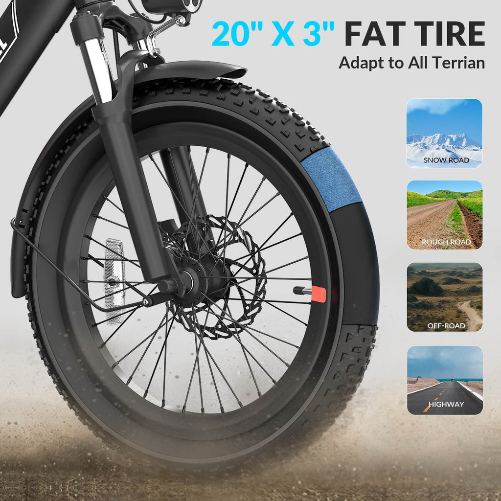 5TH WHEEL W11B 20 Fat Tire Electric Bike, 500W Foldable Adult E-bike with 48V 15.6Ah Removable Battery, Electric Bicycle with 7 Speed, UL2849 Electric Bikes