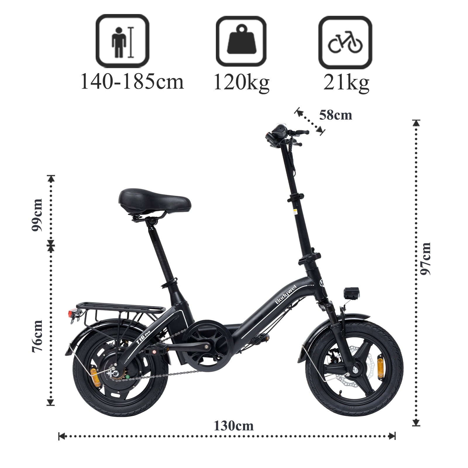 Bodywel Electric Bike for Adults, Electric Bicycle with 36V 10Ah Battery, 14 Folding Ebike, Peak 500W Motor, Mini E Bikes for Urban Commuter, UL2849 Electric Bikes