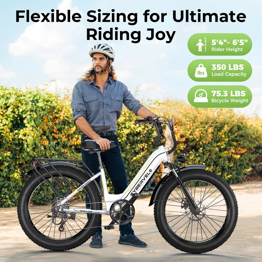 1000W Peak Ebike for Adults,Detachable Battery 26 Fat Tire Step-Thru 7-Speed,Adult All Terrain Electric Bikes