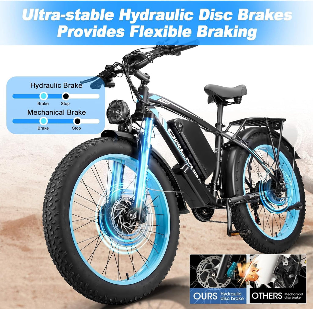 6000W Peak Dual Motor Fast Ebike Up to 40-45MPH, 60V 25AH Large Battery Adult Electric Mountain Bike, 26 Inch Fat Tire All Terrain Off Road E Bike with Shimano 21 Speed Hydraulic Disc Brake Electric Bikes