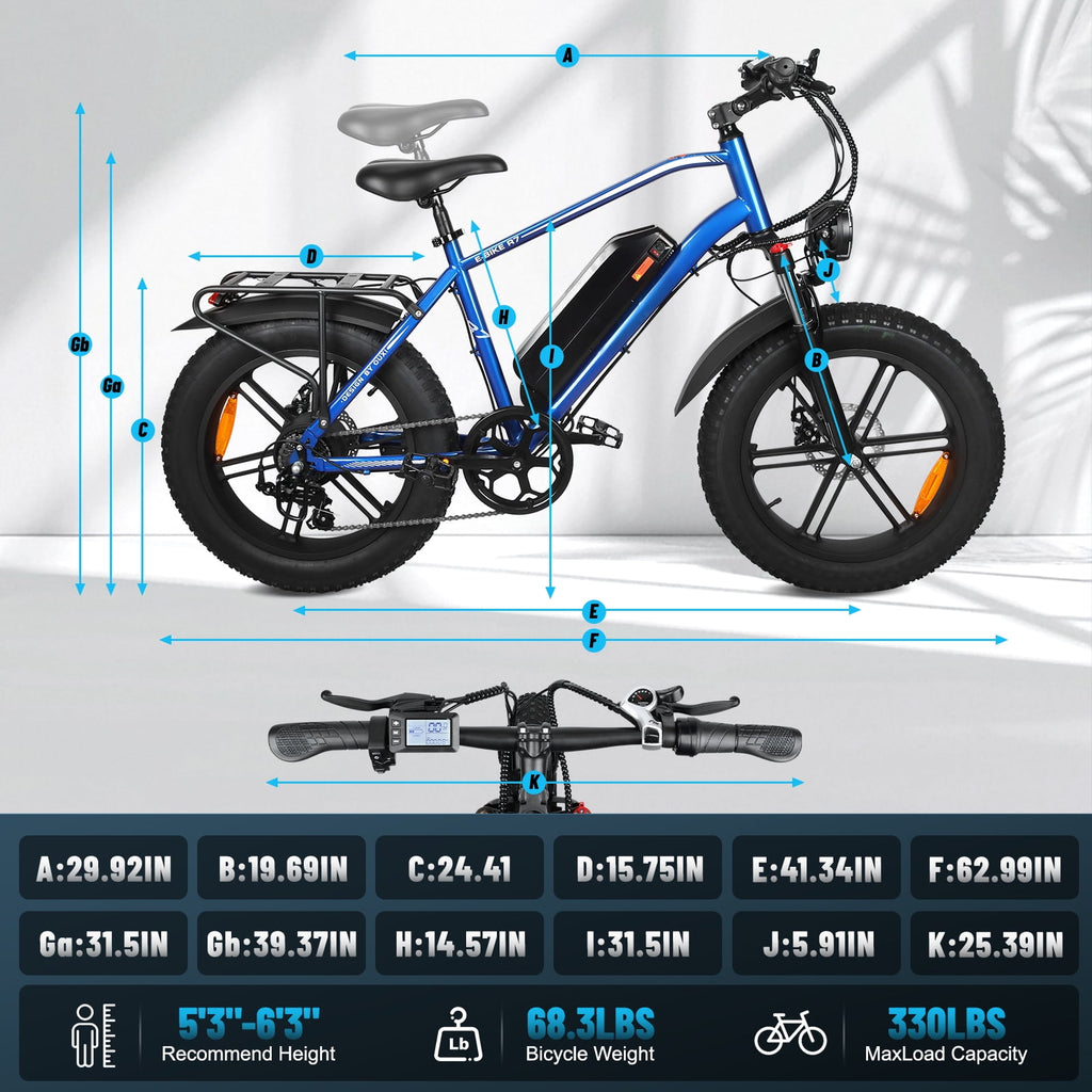 Hipatoo Peak 1000W Electric Bike for Adults, 20X4.0 Fat Tire E bike, 48V/13Ah Battery 25MPH Mountain Bike, 38 Miles Range Electric Bicycle for Cycling, 7-Speed E-bike, Ebike for Adults UL2849 Electric Bikes