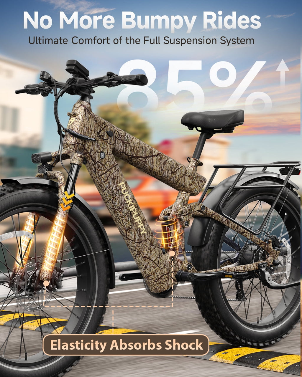 PUCKIPUPPY Electric Bikes for Adults 130Miles Long Range E Bike 1350W 28 mph Dual Battery Ebike (48V 15AH + 48V 15AH) 26 Fat Tire Full Suspension E Mountain Bike 8 Speed, Comply with UL2849 by SGS Electric Bikes