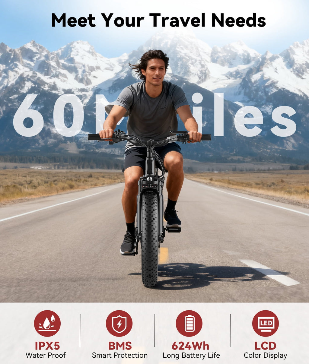 Electric Bike for Adults,1600W Fat Tire Ebike, 90+ Miles 28MPH E-Bicycles with Hydraulic Brakes, Fat Tire All-Terrain Electric Bicycle Electric Bikes