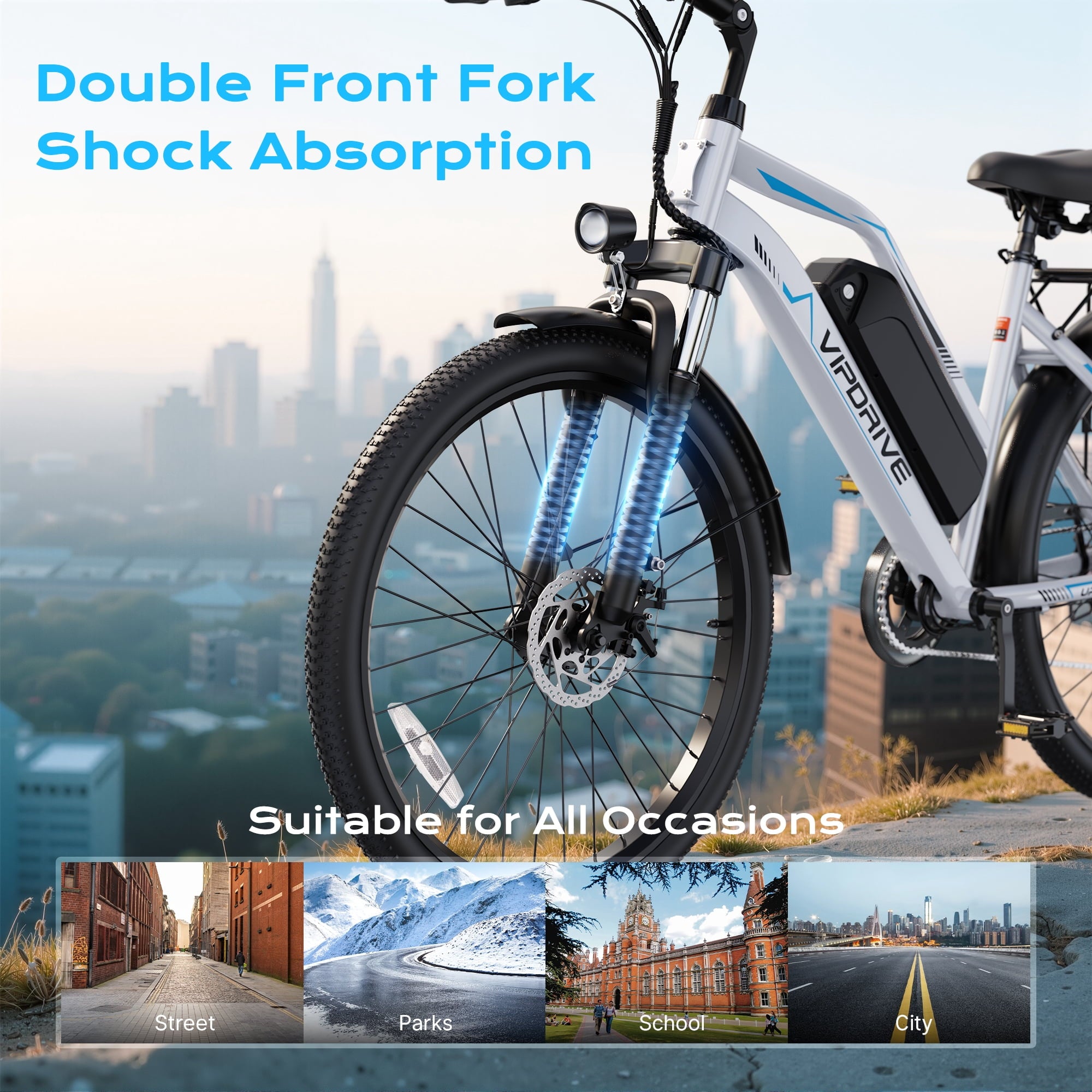 VIPDRIVE 26 Electric Bicycle for Adults & Women, Peak 750W Motor E-Bikes, 48V 7.8Ah Battery, 7-Speed, City Cruiser E-Bike, LCD Display, 50 Mi Range（UL2849） Electric Bikes