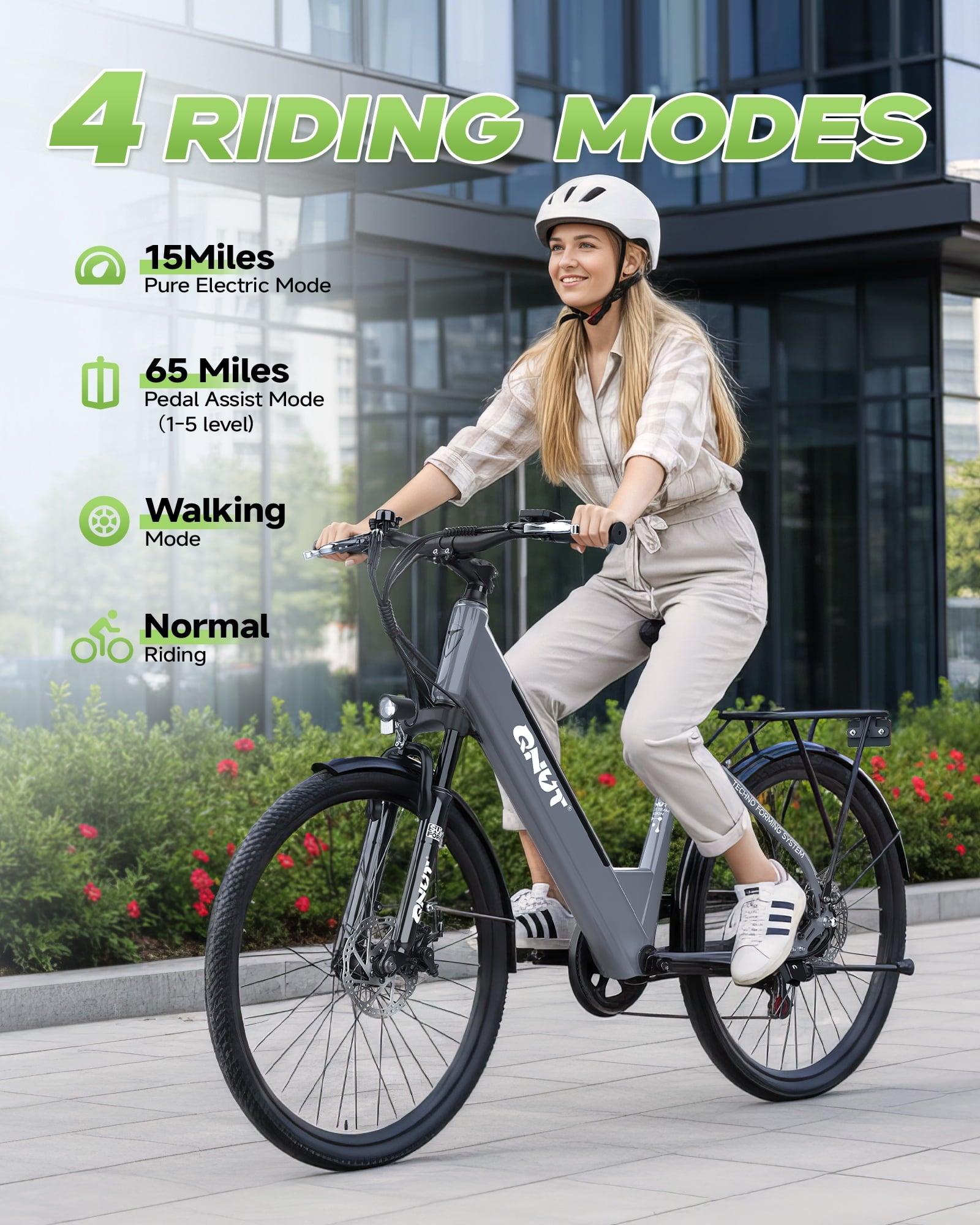 QNUT Electric Bike , 26 1200W Peak with 48V Battery 7 Speed 20MPH 65 Miles Ebike Step Through Commuter E bike for Adults Electric Bikes