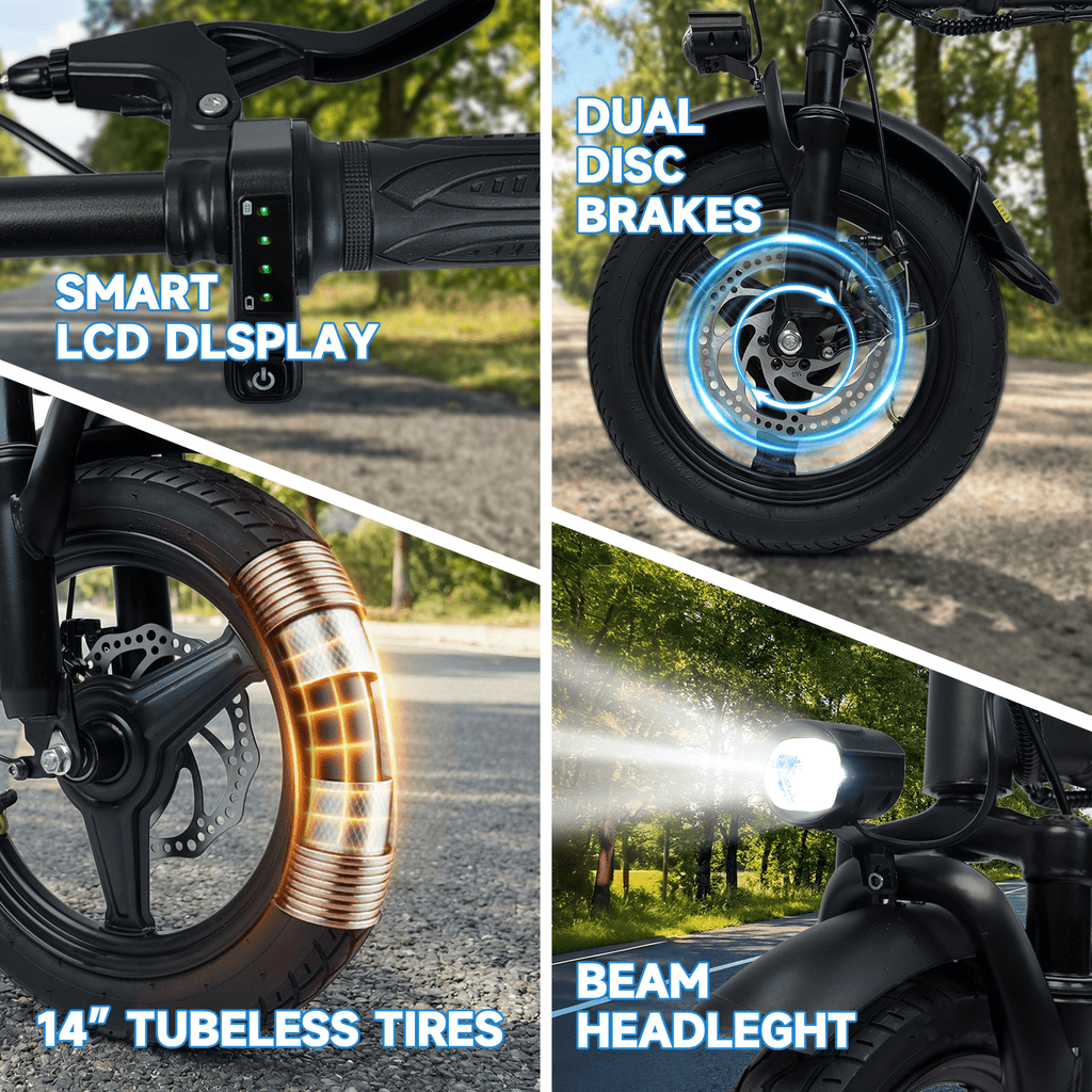 XKJ Electric Bike for Adults, Ebike, Electric Bicycle with 48V 12AH Removable Battery,14 Folding Ebike, 20MPH,20+ Miles(MAX),500W High Motor,Multi-Shock Absorption,Commuting Mini E Bikes,UL2849 Electric Bikes