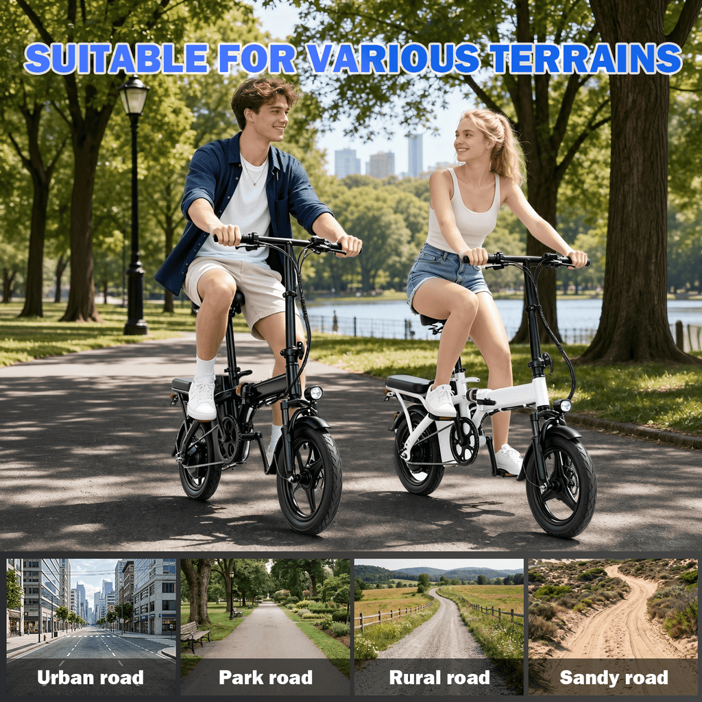 OwnGold Electric Bicycles for Adults,500W Peak Motor 30 Miles 20MPH,14Foldable Commuting Ebike with 432WH Removable Battery,UL2849 Electric Bikes