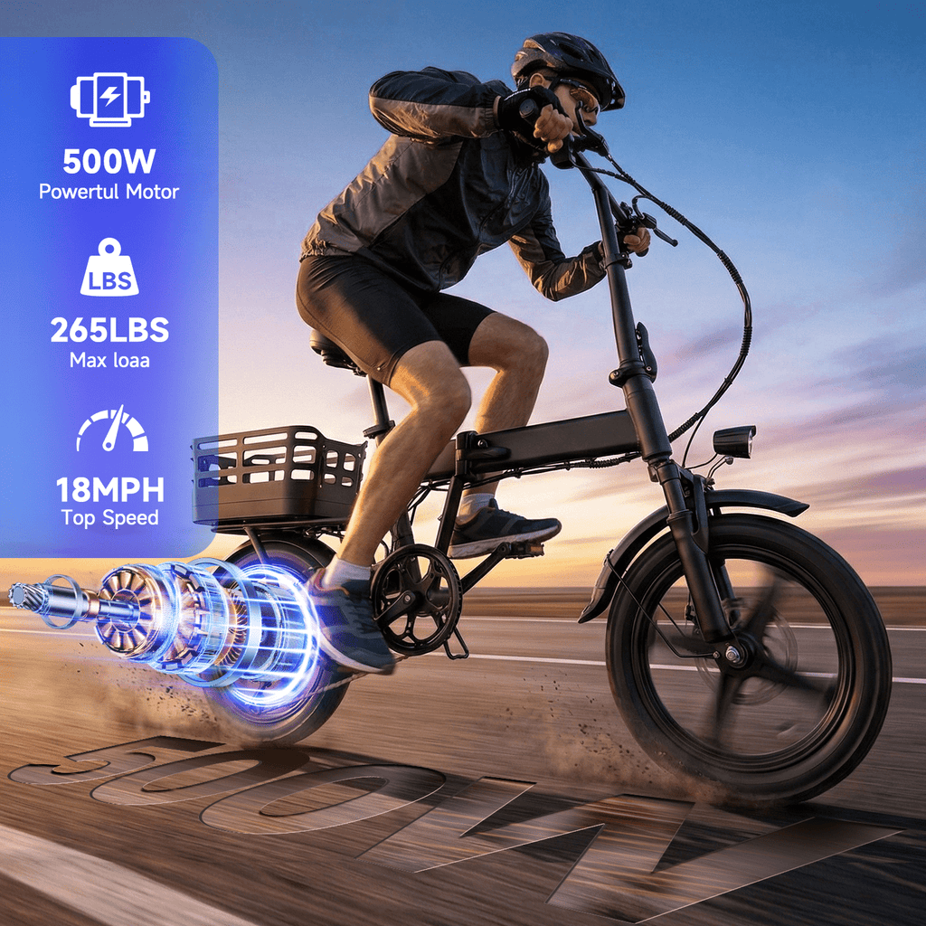 BroPath Electric Bike for Adults, Ebike, Electric Bicycle with 576WH Battery,14 Folding Ebike, 21MPH,20+ Miles(MAX),350W Motor,Multi-Shock Absorption,Commuting Mini E Bikes with Baskets,UL2849 Electric Bikes