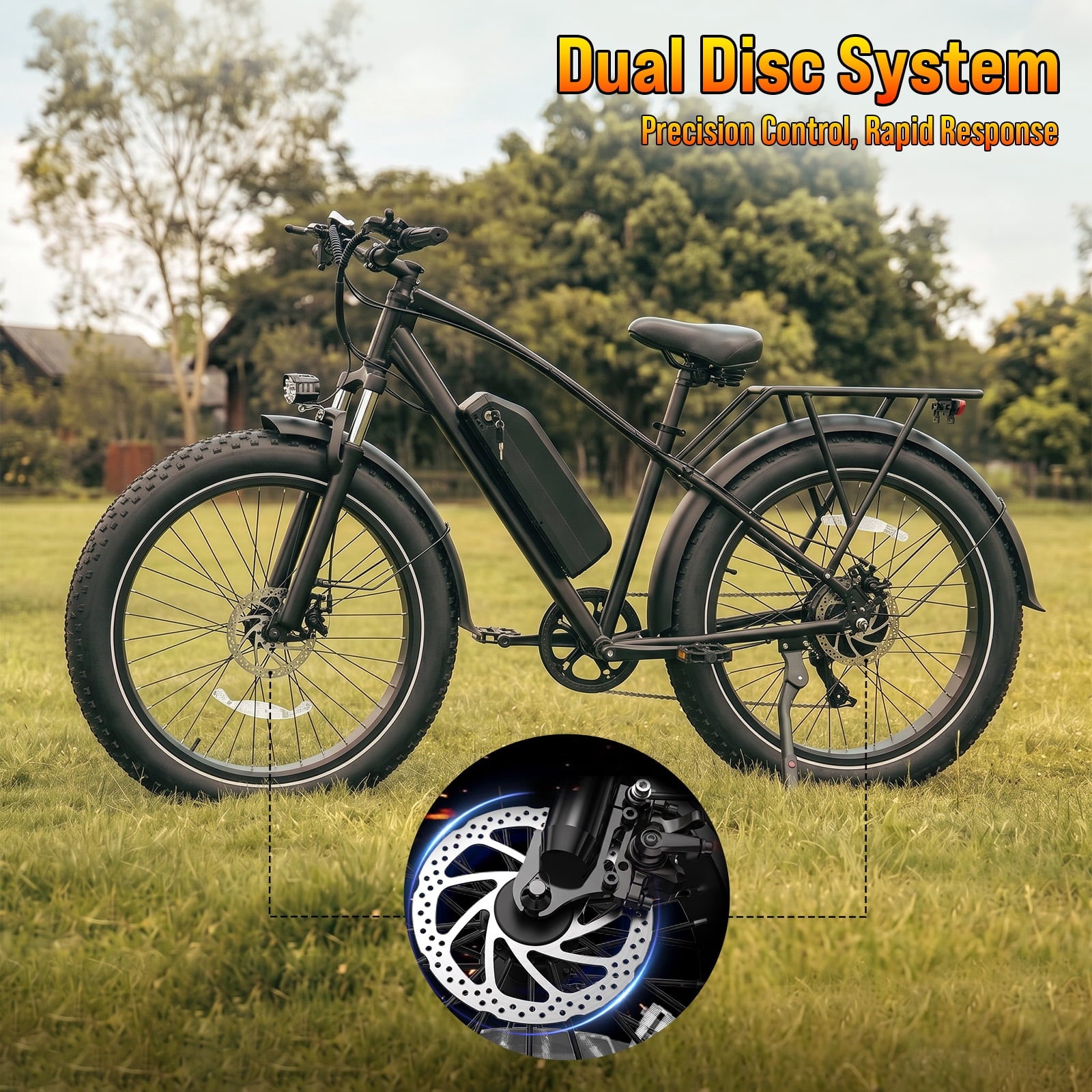 Rexei Yeki 26 Fat Tire EBike, 1200W Electric Bike for Adults, 48V 15AH Battery, 28 MPH Max Speed, 7-Speed , 500 lbs, Front Suspension, Dual Disc Brakes, LCD Display, UL2849 Electric Bikes