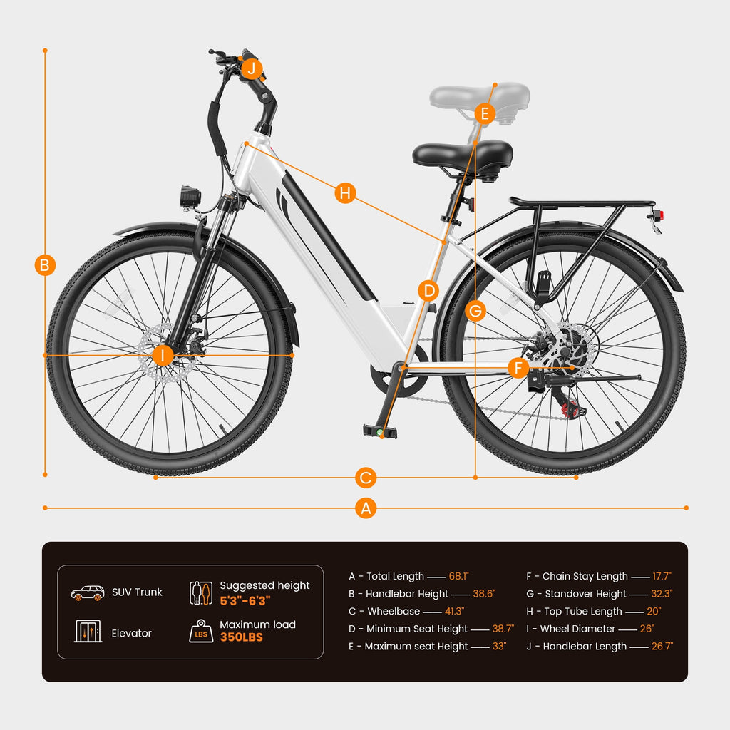 Actbest 26 Electric Bike for Woman, Peak 1200W Motor, 48V 15Ah Battery , 7-Speed, Front Suspension & LCD Display, Wide saddle suitable for women riders, Mountain EBike for Adults Electric Bikes