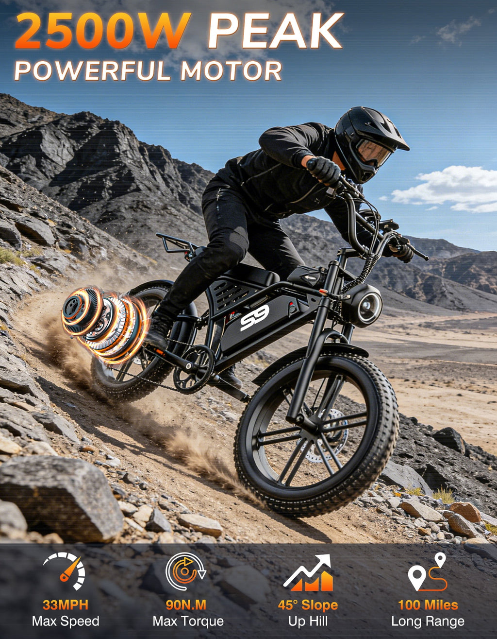 AZHAR Off-Road Electric Mountain Bike for Adults, 20*4 Fat Tire E-Bike, 48V 20Ah Removable Battery, 750W Rated (2500W Peak) Motor, 32MPH Max Speed , UL2849 Certified Electric Bikes