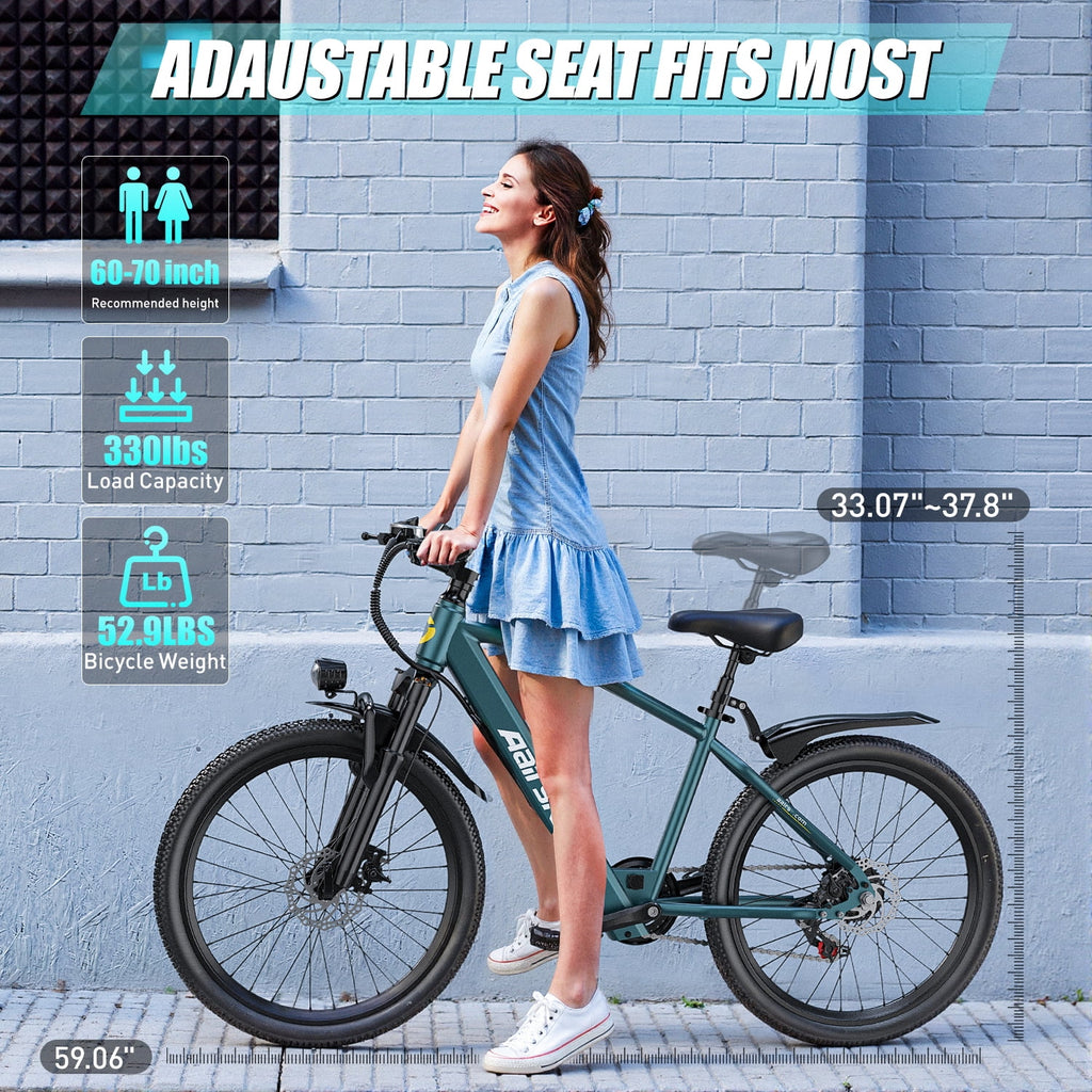 Unibike 24Electric Bike for Adults, 400W Ebike with 36V 10AH Battery, 40Miles Long Range Mountain Bikes, Shimano 7-Speed Electric Bicycle, Blue Electric Bikes