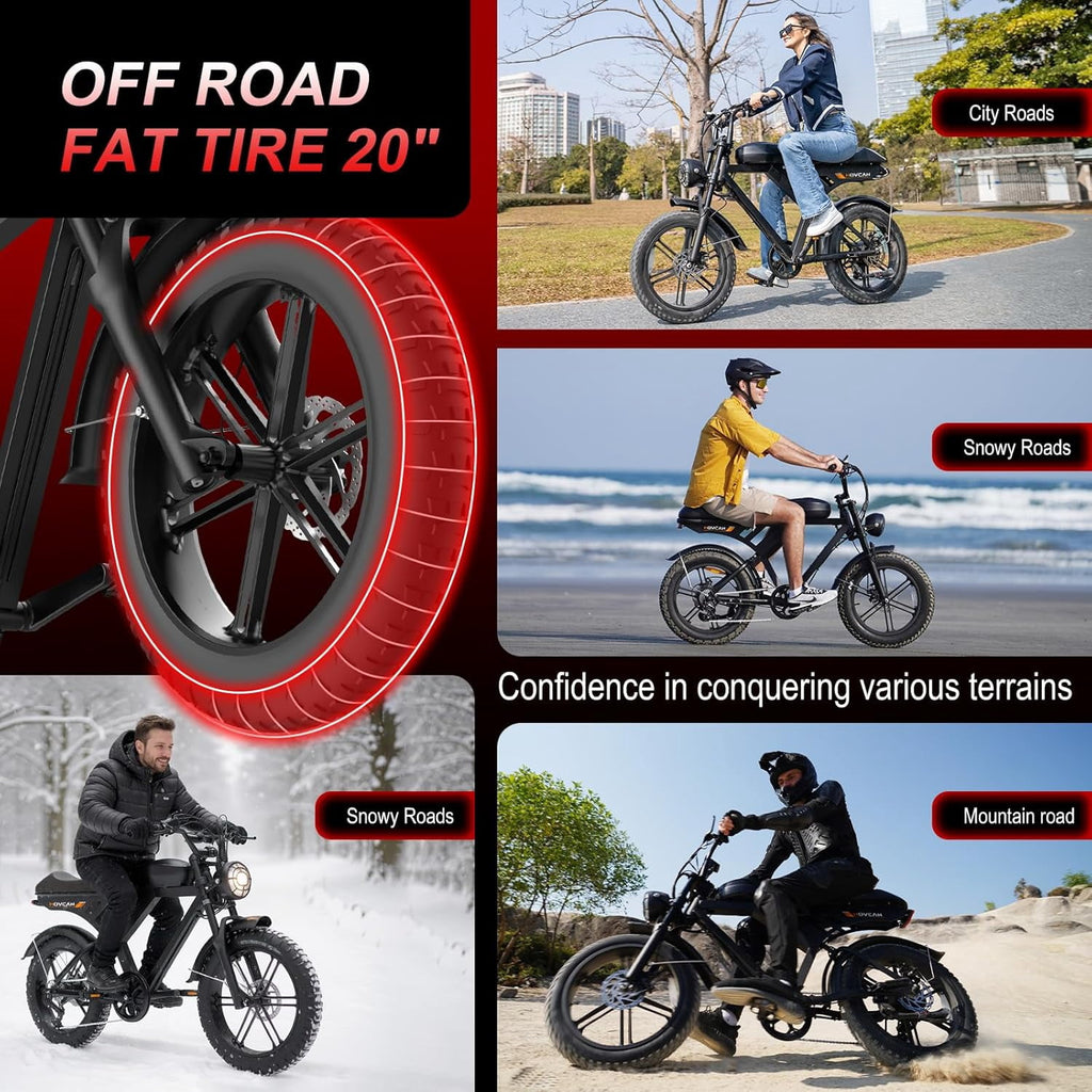 Movcan V30 Electric Bike for Adult, 1000W 20 Fat Tire 48V 15.6AH Removable Battery, 28MPH 7-Speed Disc Brake Off-Road Mountain Ebike UL2849 Electric Bikes
