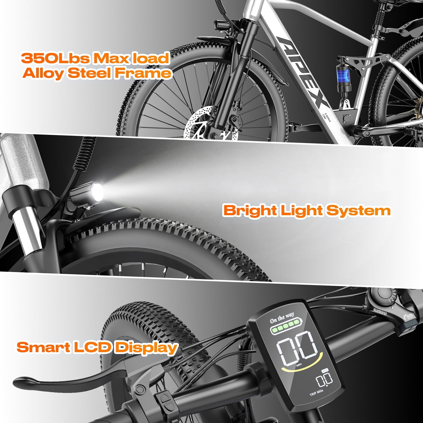 X-koala 26 Electric Bike for Adults & Teens, 1200W Peak Motor, 25 MPH, 48V Internal Battery, UL 2849 Certified IPX7 Waterproof Ebike, 7-Speed Electric Mountain Bike with Saddle Suspension Electric Bikes