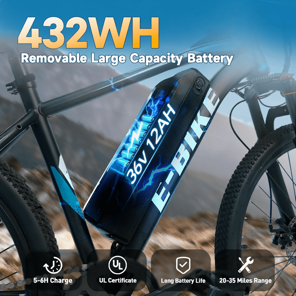 26 Electric Bike for Adults, ebike 750W Peak Power Motor, 25MPH 35Miles Electric Mountain Bike with 432Wh 12Ah Removable Battery, 7-Speed,UL 2849 Electric Bikes