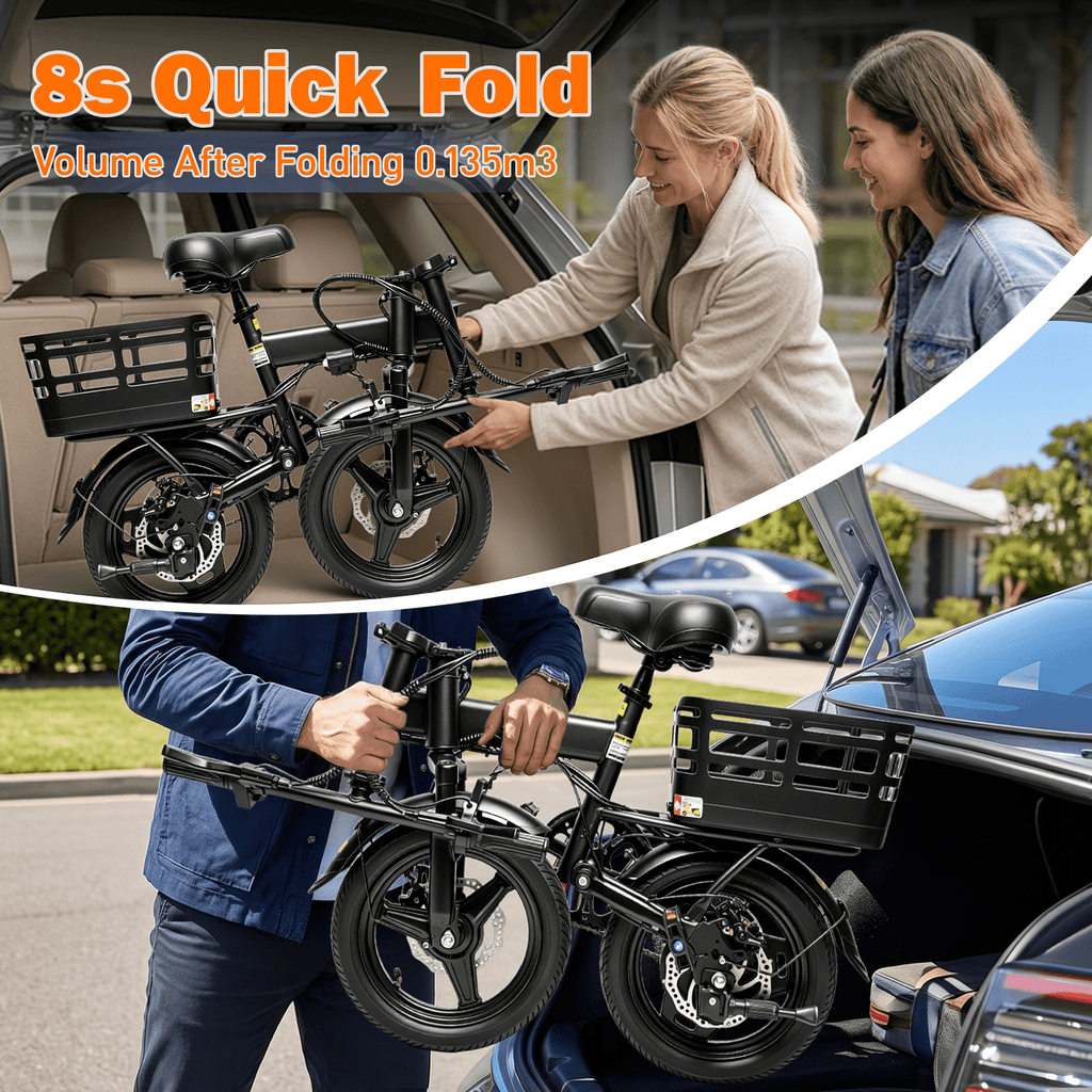 14 Foldable Electric Bike, 500W Peak Commuter Ebike for Adults, Mini Ebike with Basket, 480WH Battery, 18MPH & 20 Miles, UL2849 Electric Bikes