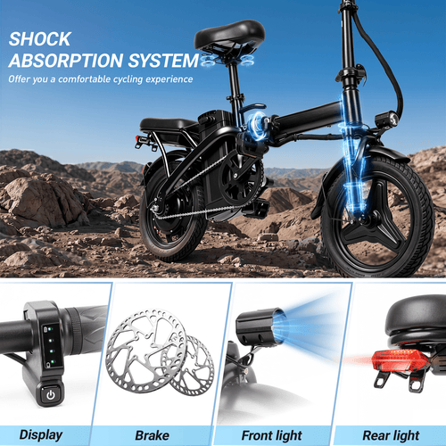 14 Foldable Electric Bike for Adults, Commuter E-Bike with 500W Peak Motor, 36V 12Ah Removable Battery, 20 MPH 32 Miles Range,UL 2849 Certified Electric Bikes