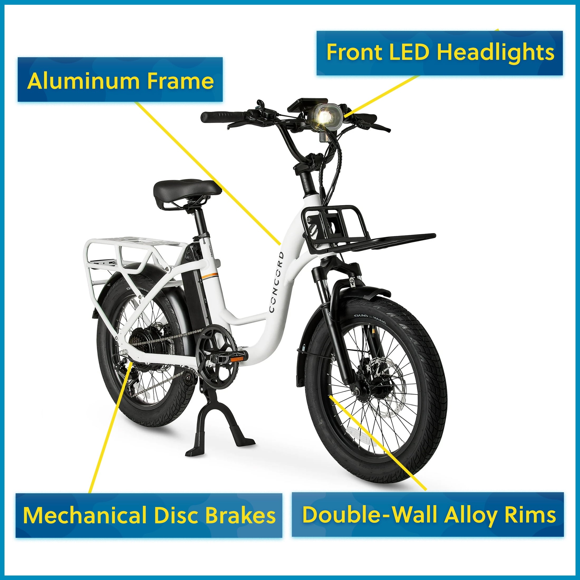 Concord 20 LoadPro Electric Cargo Bike 20 Wheels, 48V Class 2, Off-White, Fits Riders 4'11 - 6'3, Adult, Unisex, Online Only Electric Bikes